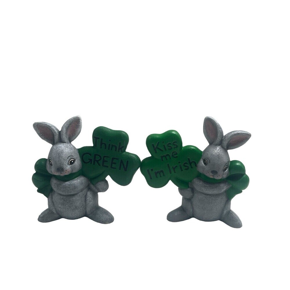 Kiss Me I'm IRISH & THINK GREEN ST PATRICKS DAY Rabbit Figurine Decoration 5.5”